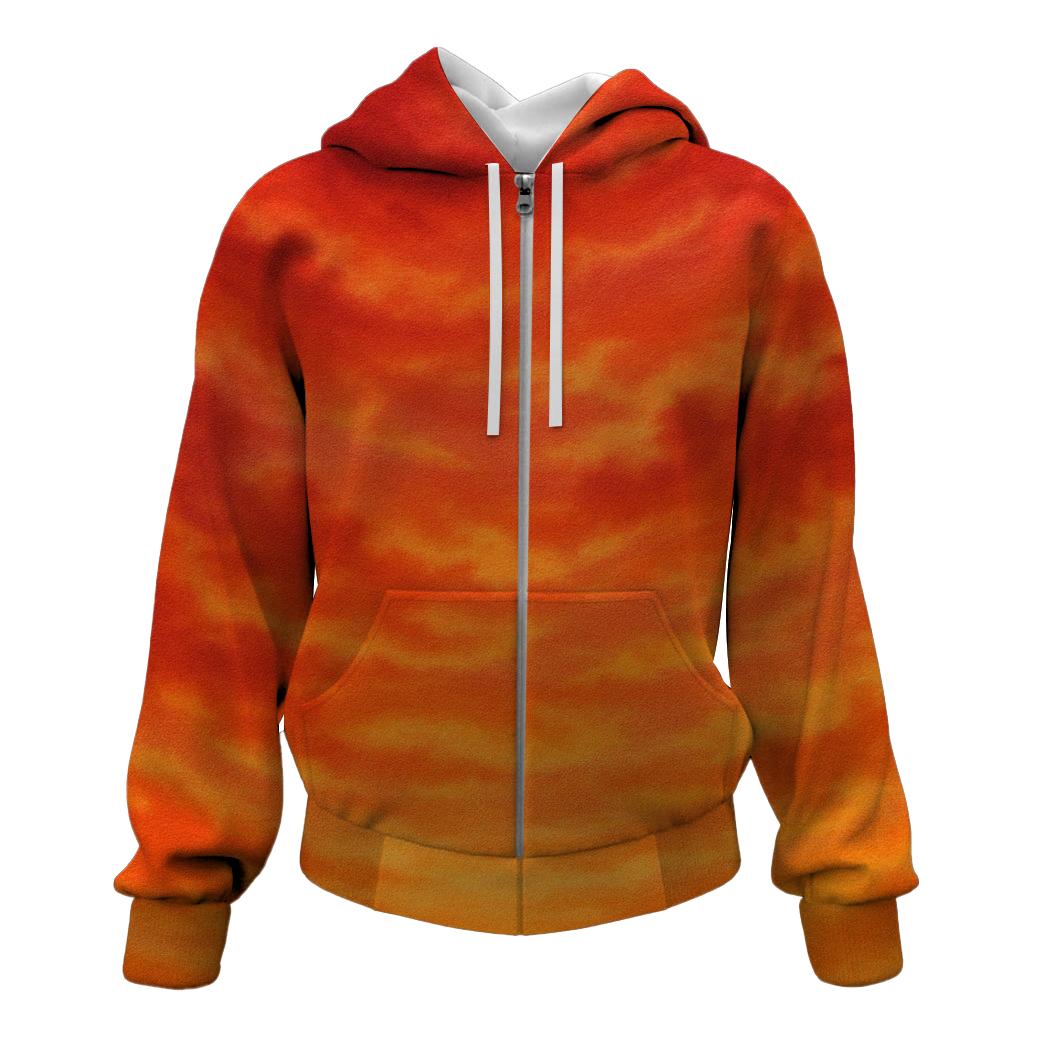 Crimson Sunset Splash Zip Up Hoodie