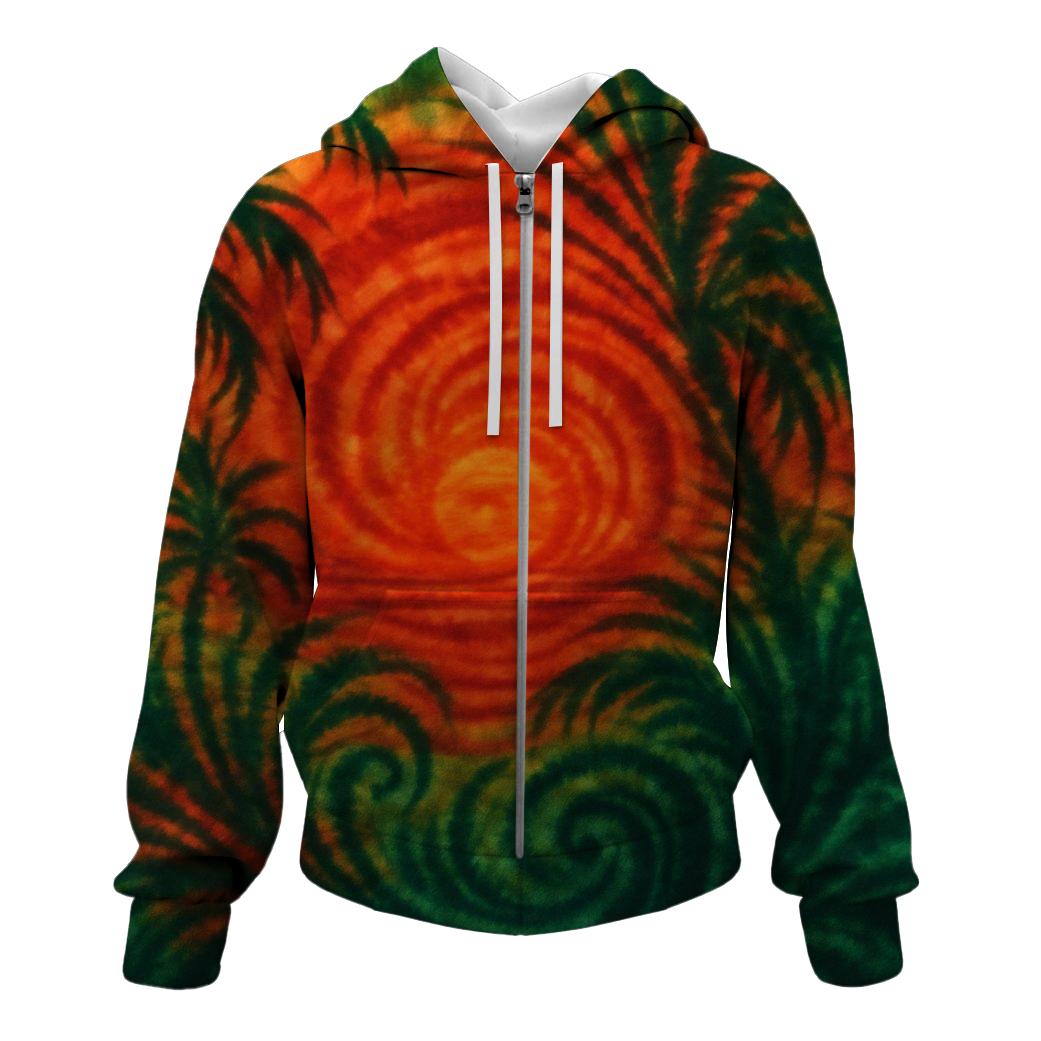 Fiery Jungle Sunset Zip Up Hoodie