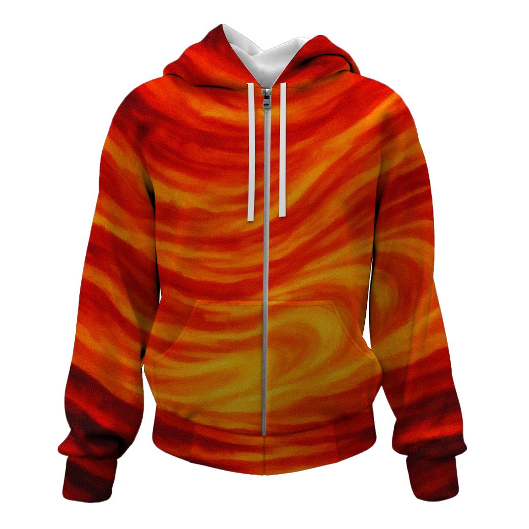 Fiery Sunset Wave Zip Up Hoodie