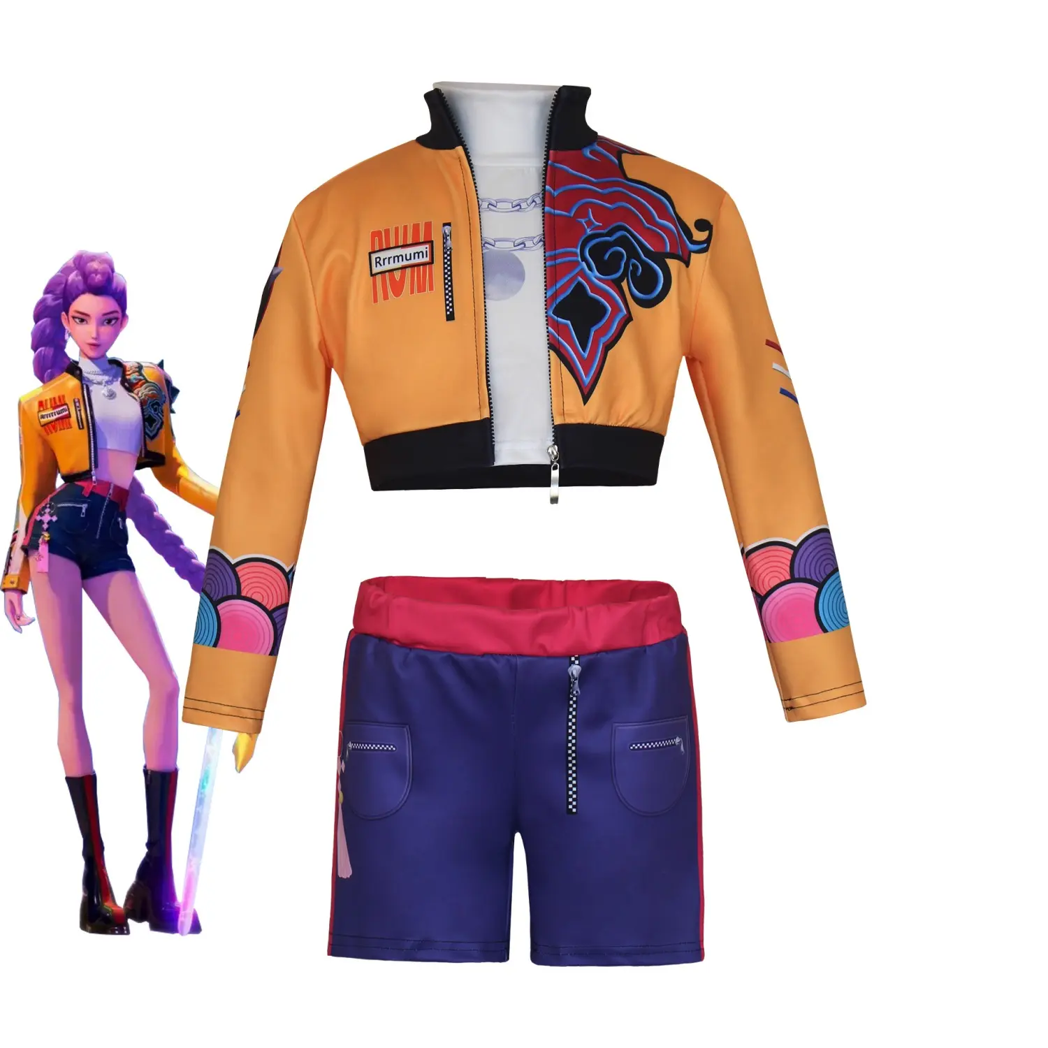  Costume Set 3pcs Mira Halloween Role Play Character-Based Crop Top All Seasons Fitted Kint Fabric Moderate Thickness Golden Costume