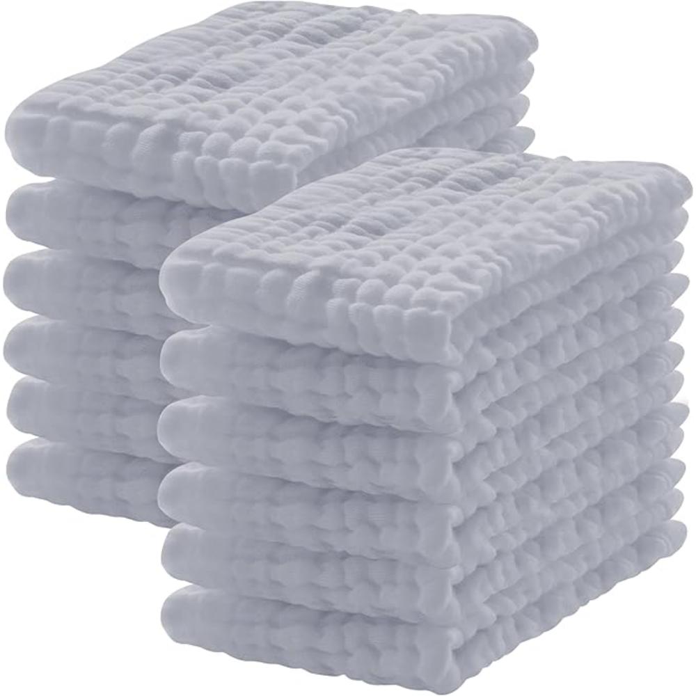 12 Of Pack Cotton Muslin Burp Cloths for Baby Large Extra Soft and Absorbent White