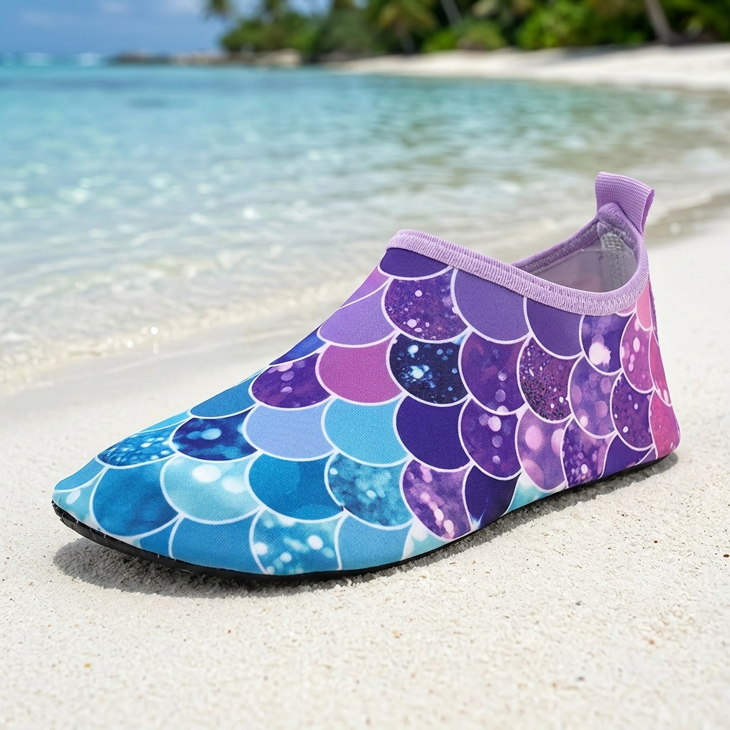 Lightweight Printed Fish Scale Quick Dry Aqua Water Shoes For Kids