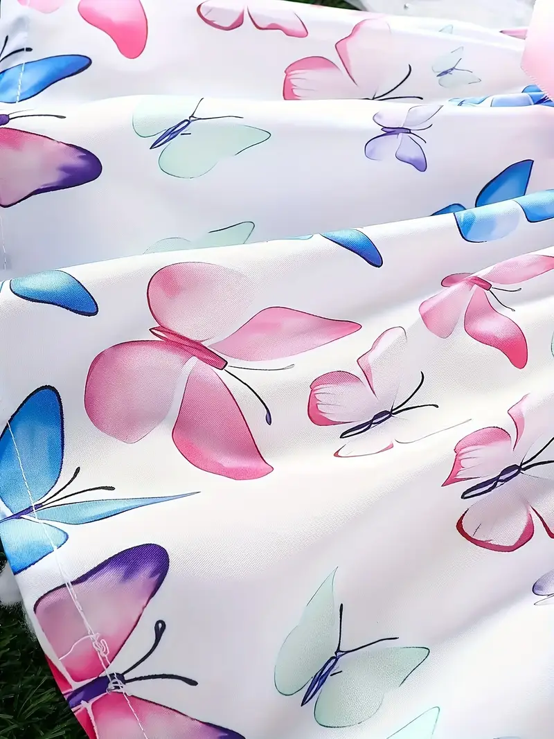 girls   print dress and hat set cute flutter sleeve outfit for infants and toddlers vacation wear 4