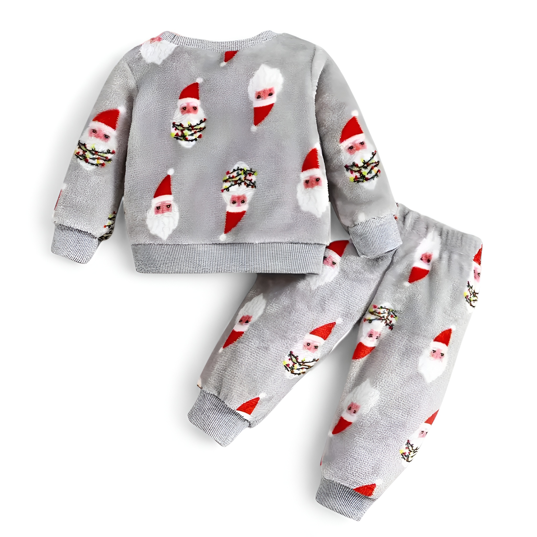 Santa Print Long Sleeve Top And Pants Christmas Outfit Set