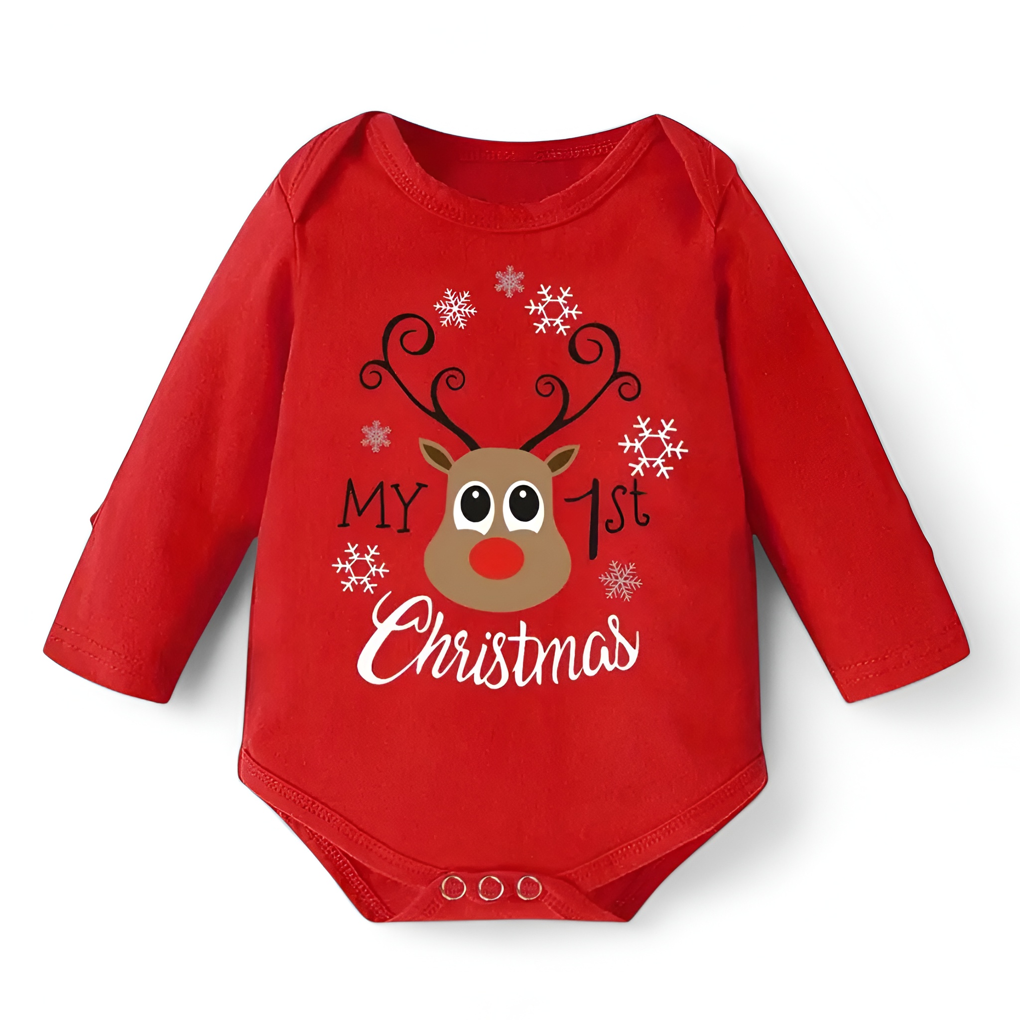 Cartoon Reindeer Print Long Sleeve Romper Outfit