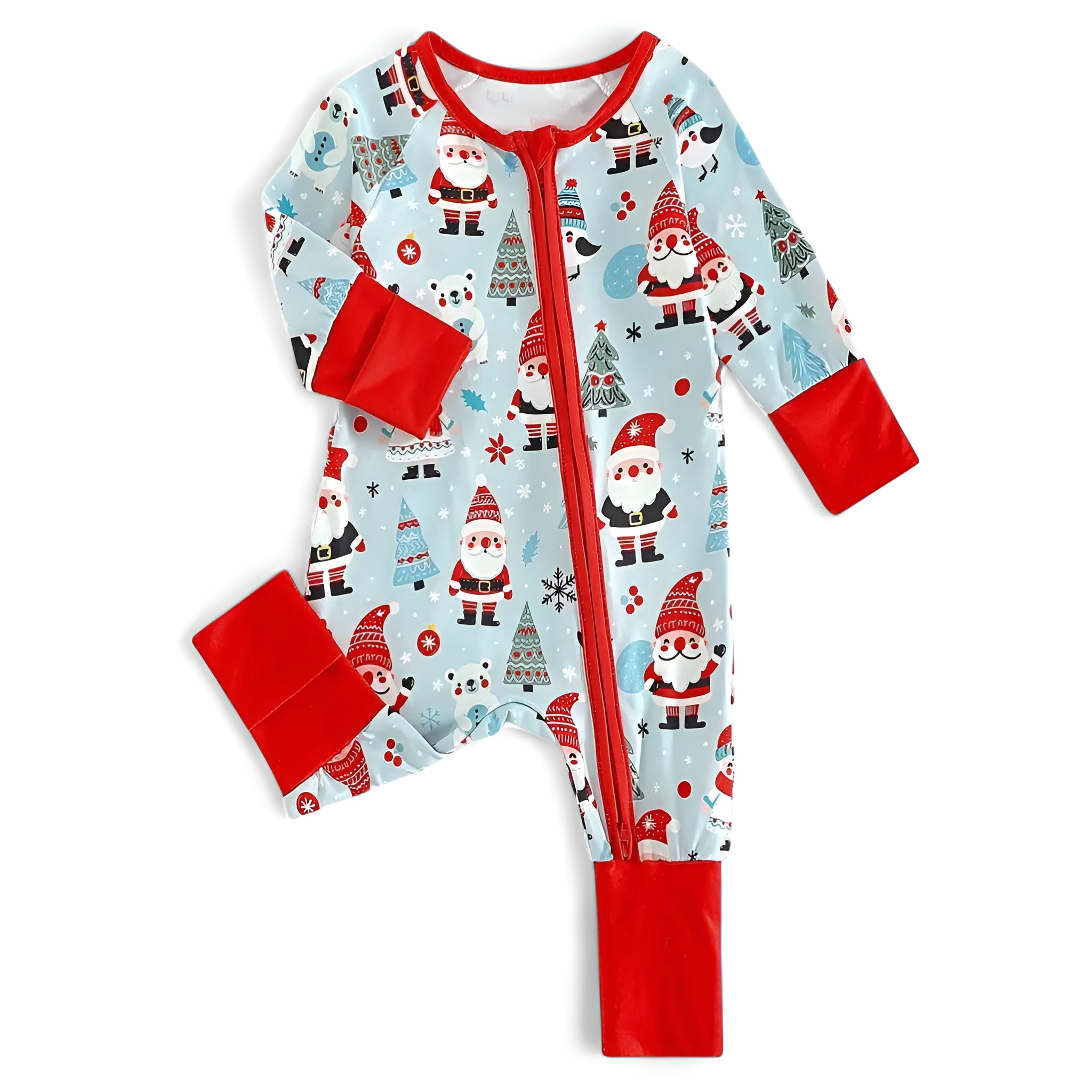 Christmas Trees Printed Long Sleeves Zipper Jumpsuit 