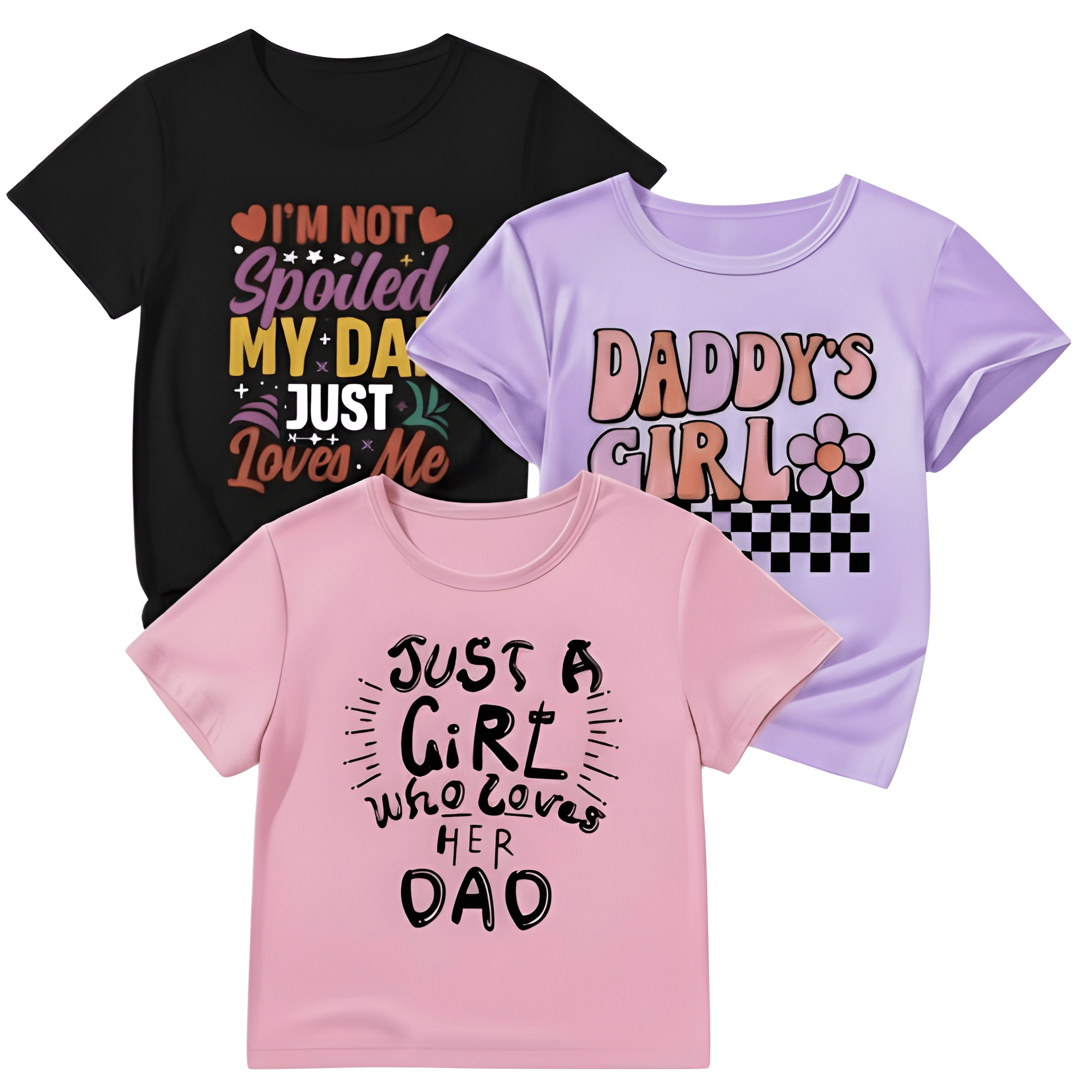 Pack Of 3 Girls Short Sleeve Casual T Shirts For Summer