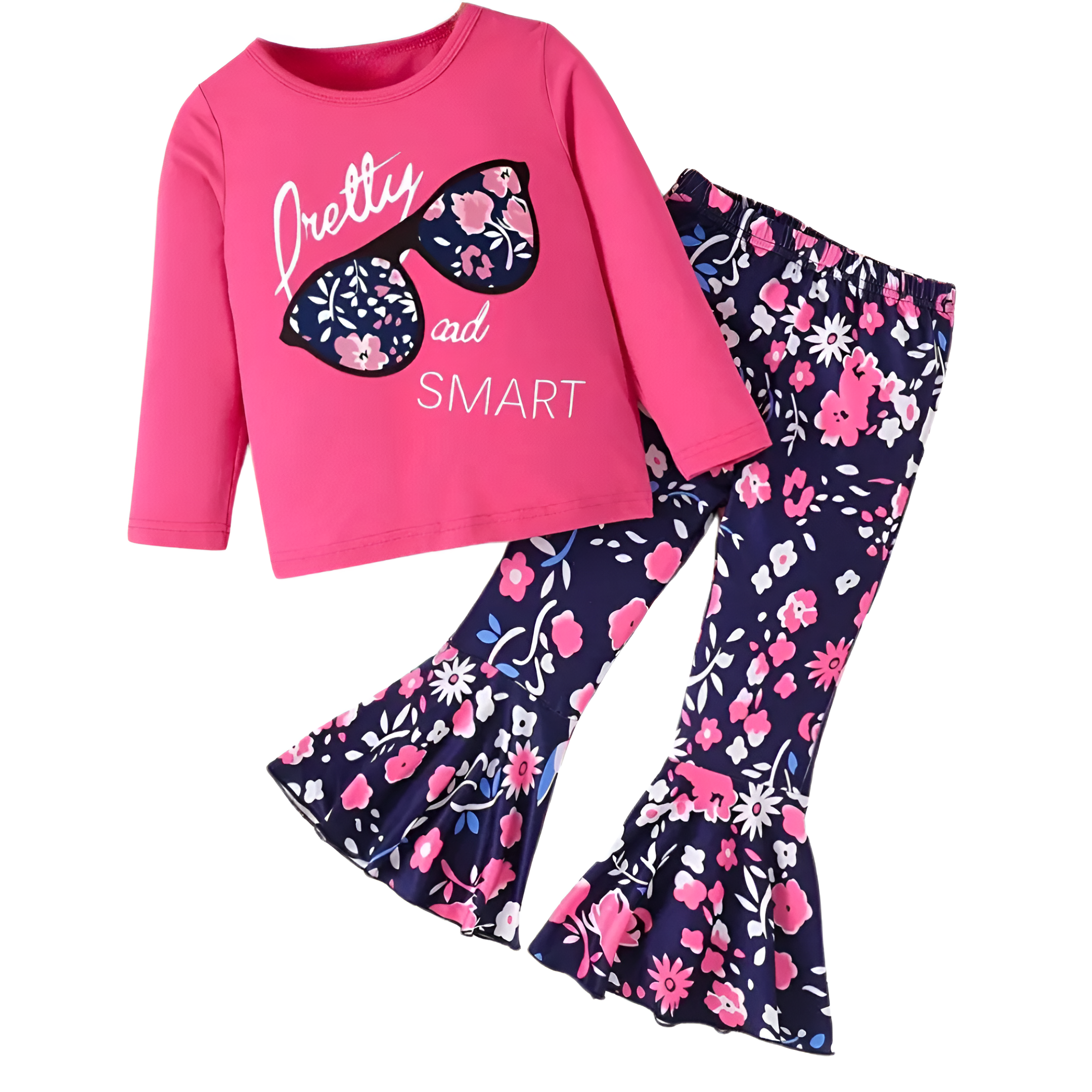 Children Casual Outdoor Long Sleeve Shirt with Alphabet Pattern and Flared Pants