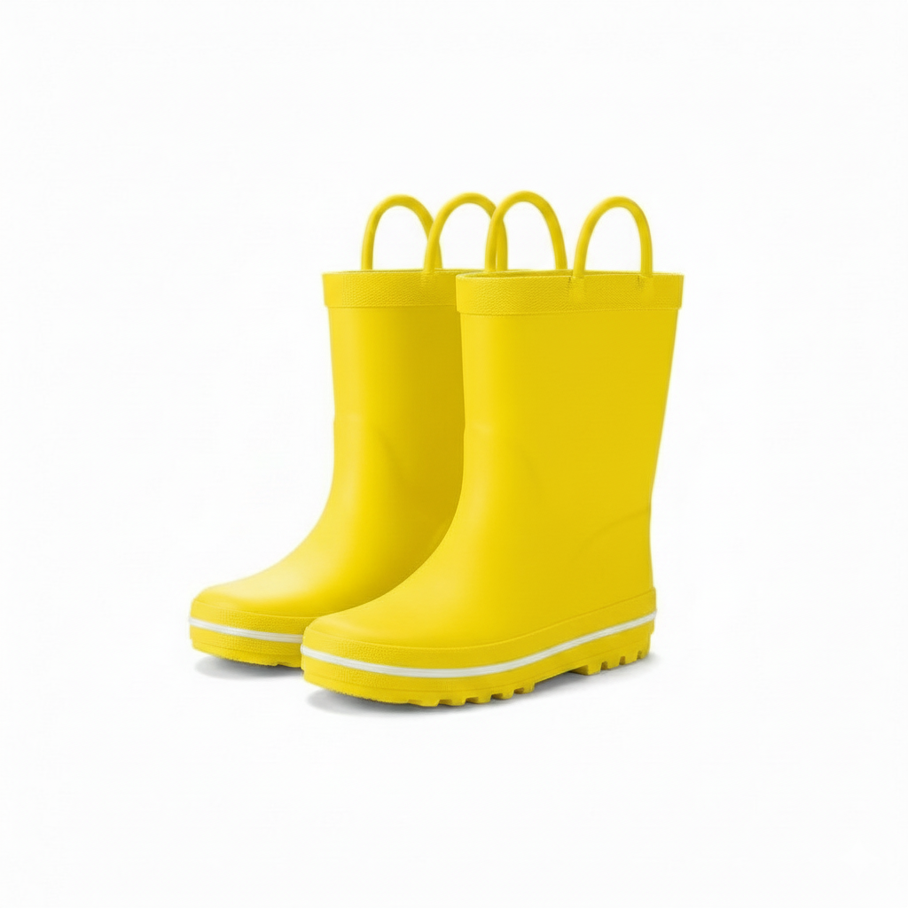 Kids Waterproof Rubber Rain Boots With Easy On Handles