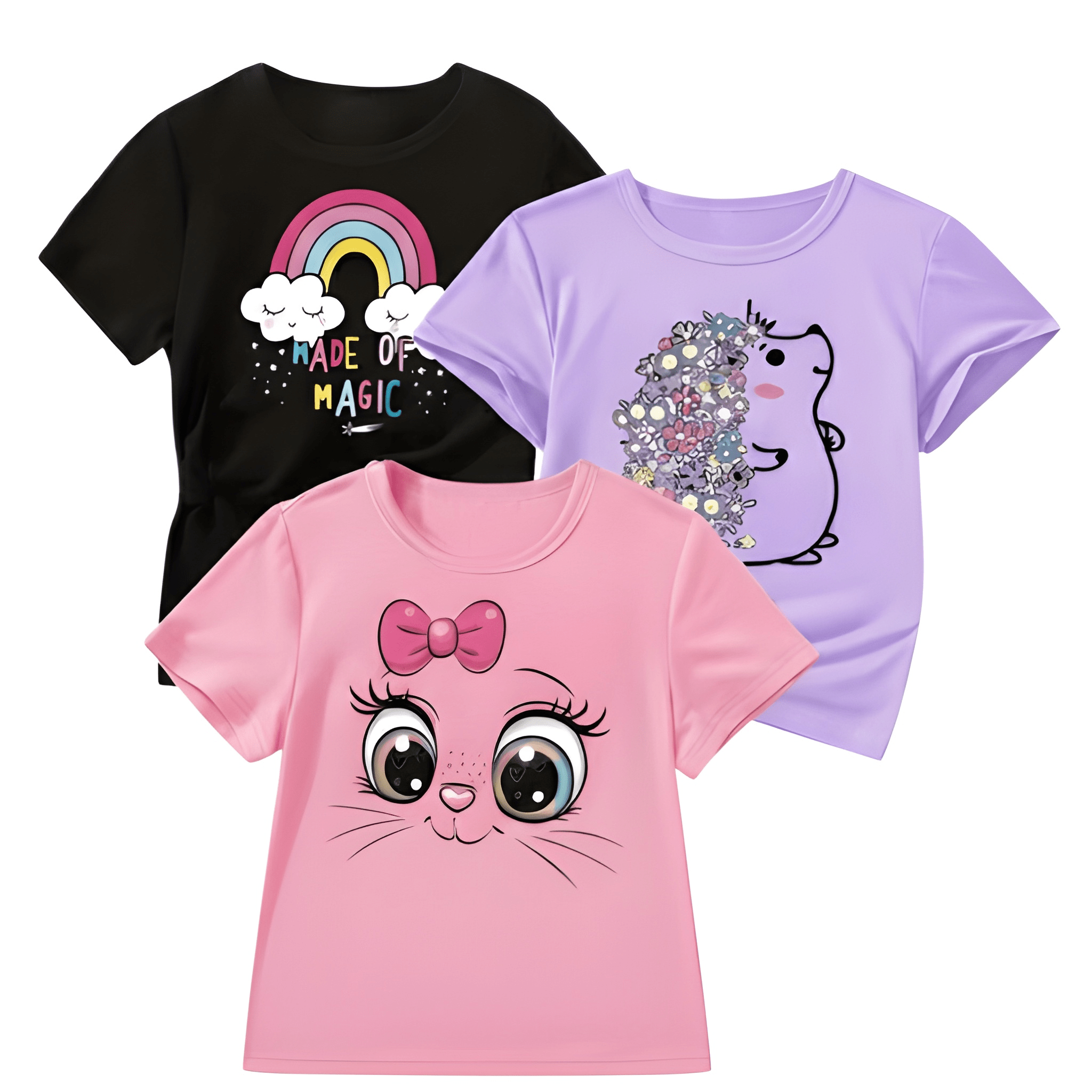 Pack Of 3 Short Sleeve Casual T Shirts For Girls 