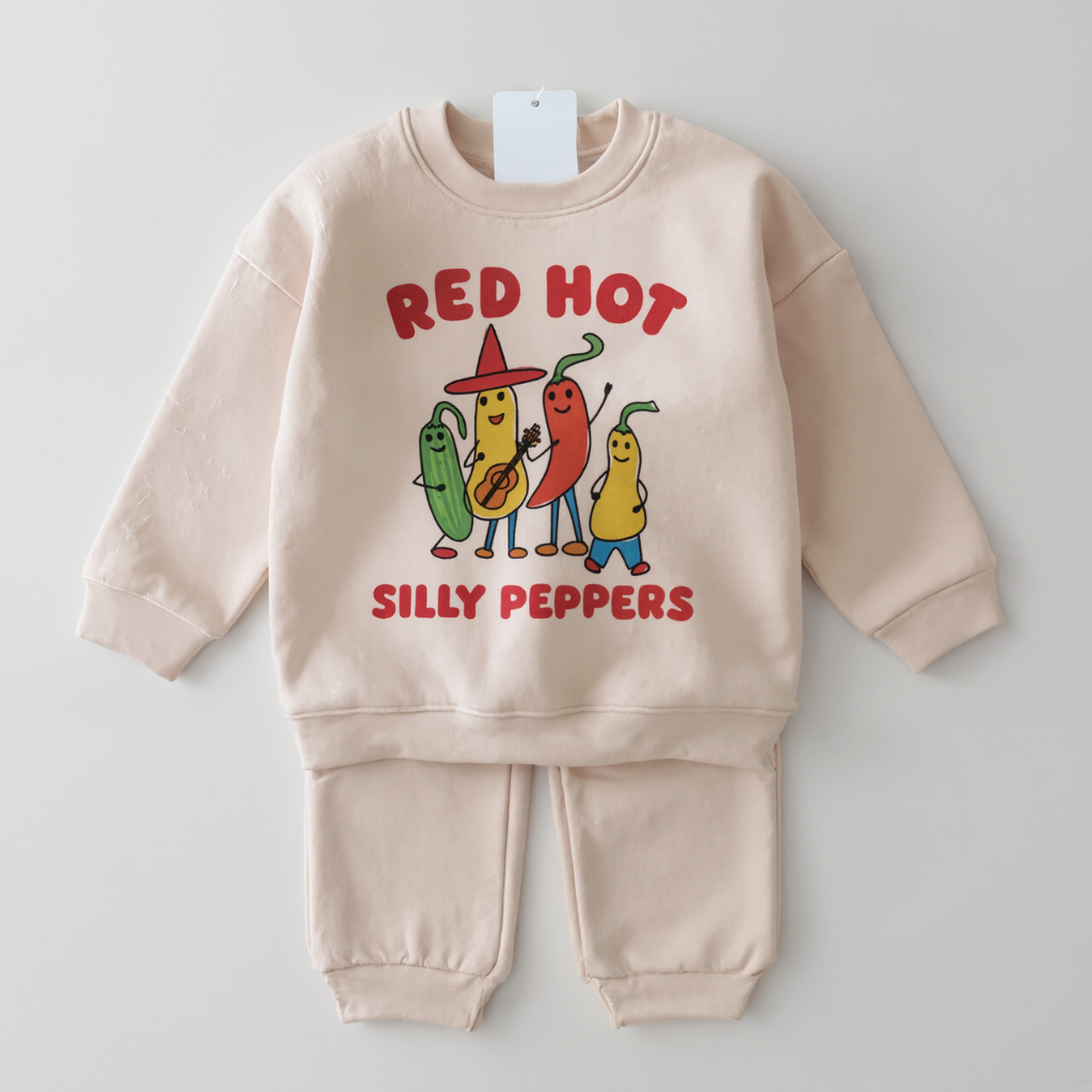 RED HOT SILLY PEPPERS Baby 2-Piece Beige Set