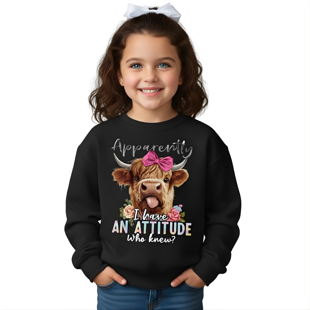 Cozy Fleece Lined Girls Sweatshirt Attitude Print Pullover