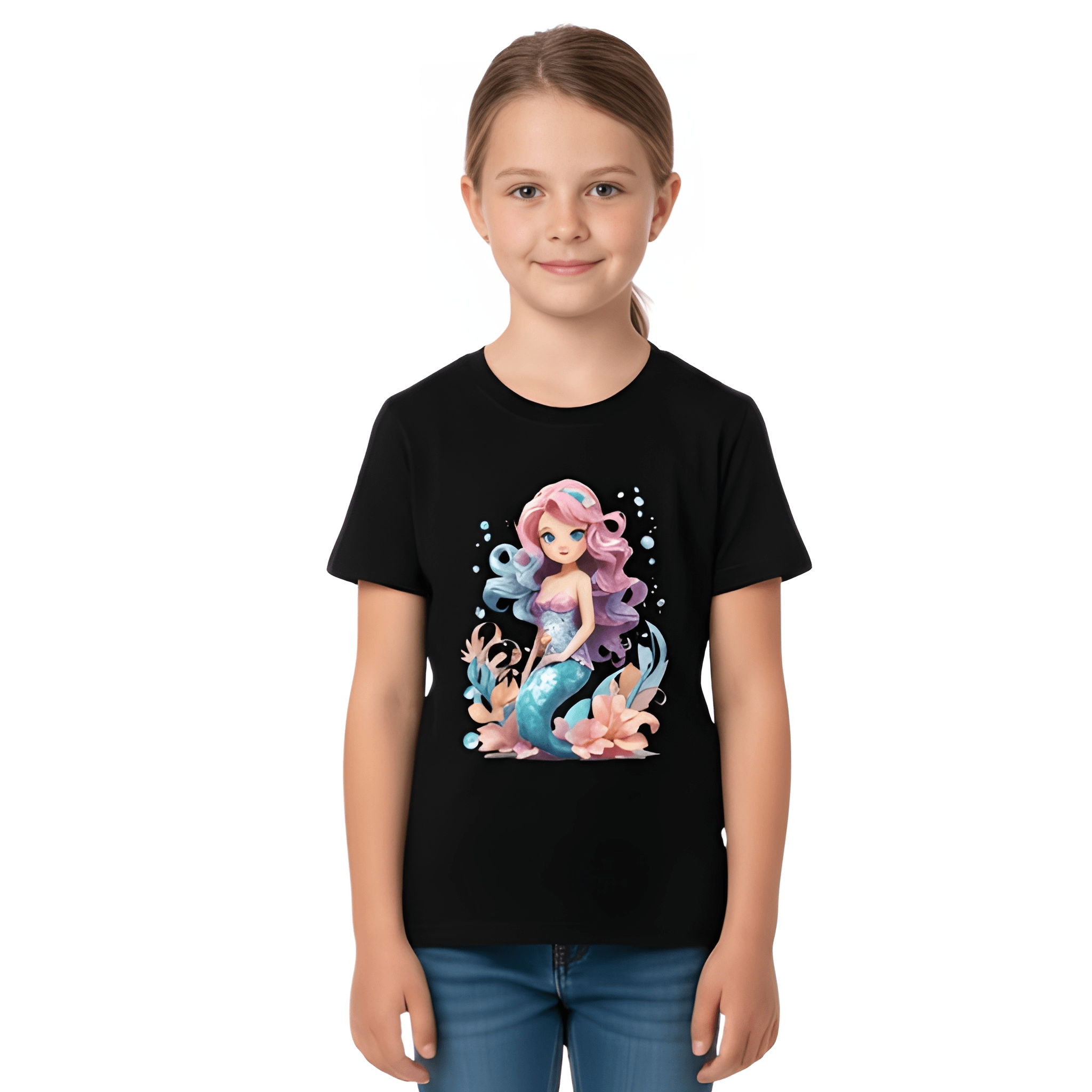 Cartoon Mermaid Graphic Print T Shirt for Girls