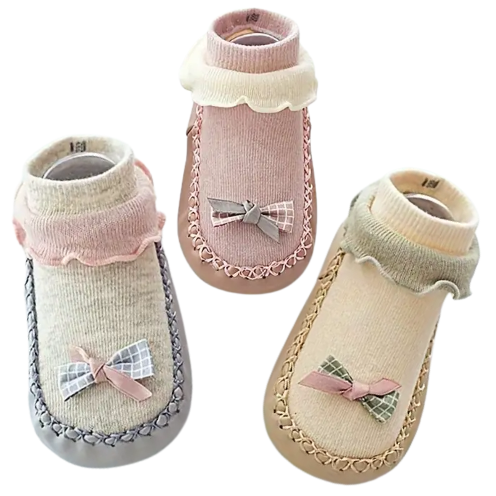 Soft Non Slip Baby First Walker Shoes With Bow Accent