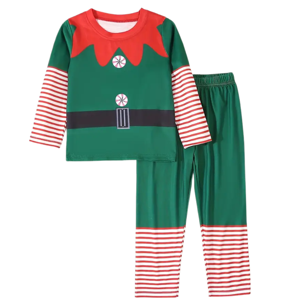 Christmas Holiday Elf Set with Green Top And Striped Pants