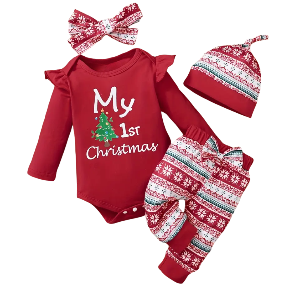4 Piece Of Baby Girl Christmas Outfit Set with Hat
