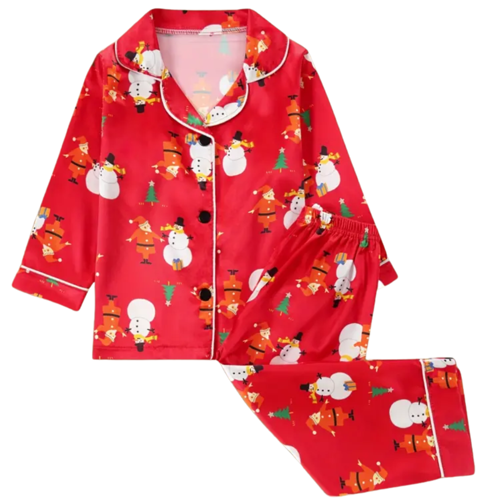 Kids Christmas Pajama Set with Button Top and Elastic Pants
