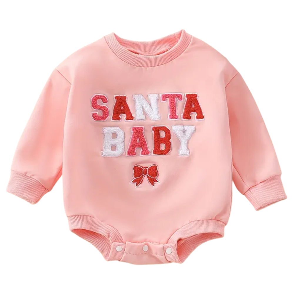 Santa Baby Embroidered Cotton Long Sleeve Bodysuit For Girls