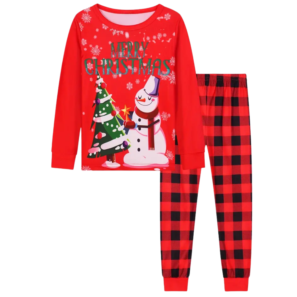 Kids Christmas Snowman Pajama Set with Plaid Pants