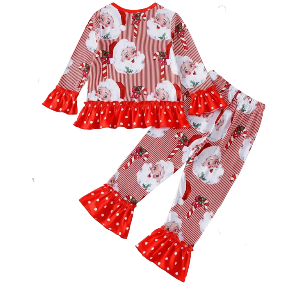 2 Piece Of Girls Christmas Santa Ruffle Sleeve Outfit