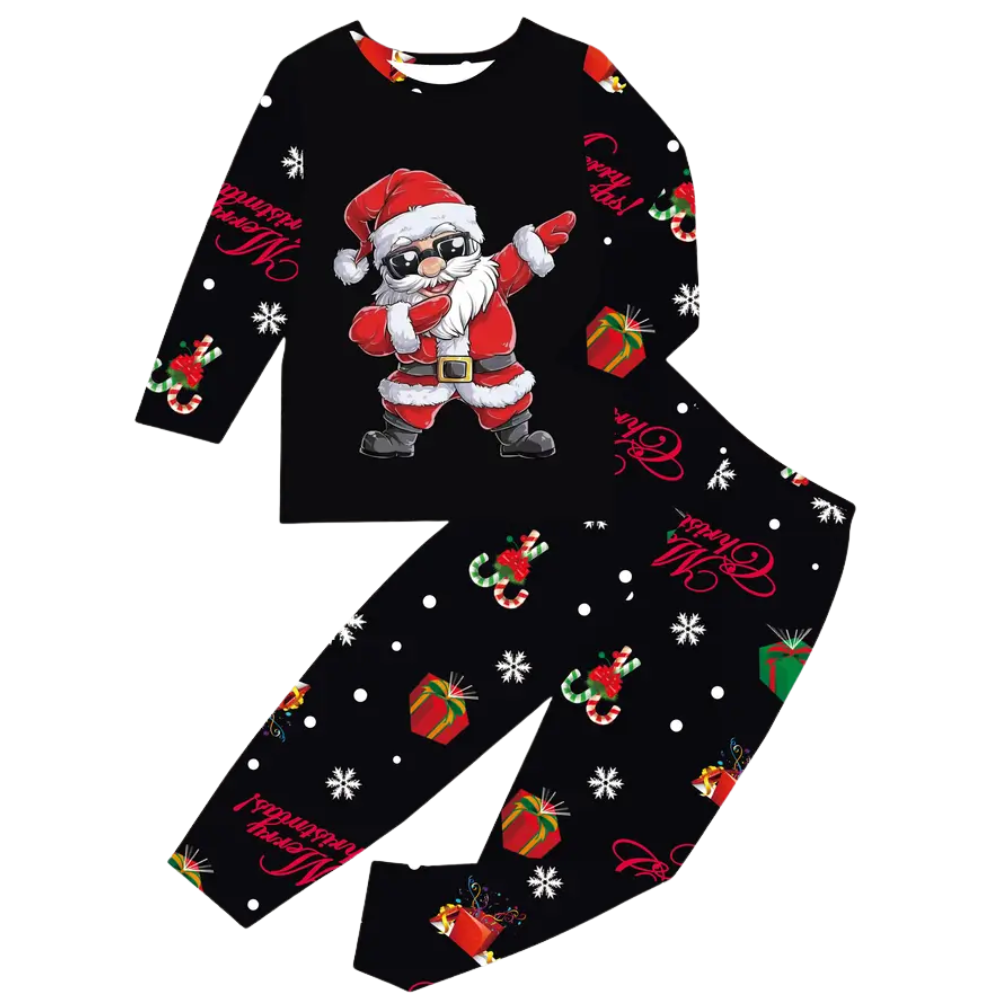 Christmas Pajama Set For Boys With Santa Print And Long Sleeve Outfit