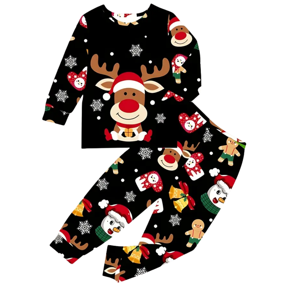 Long Sleeve Christmas Jumpsuit Set With Reindeer And Snowflake Print For Boys