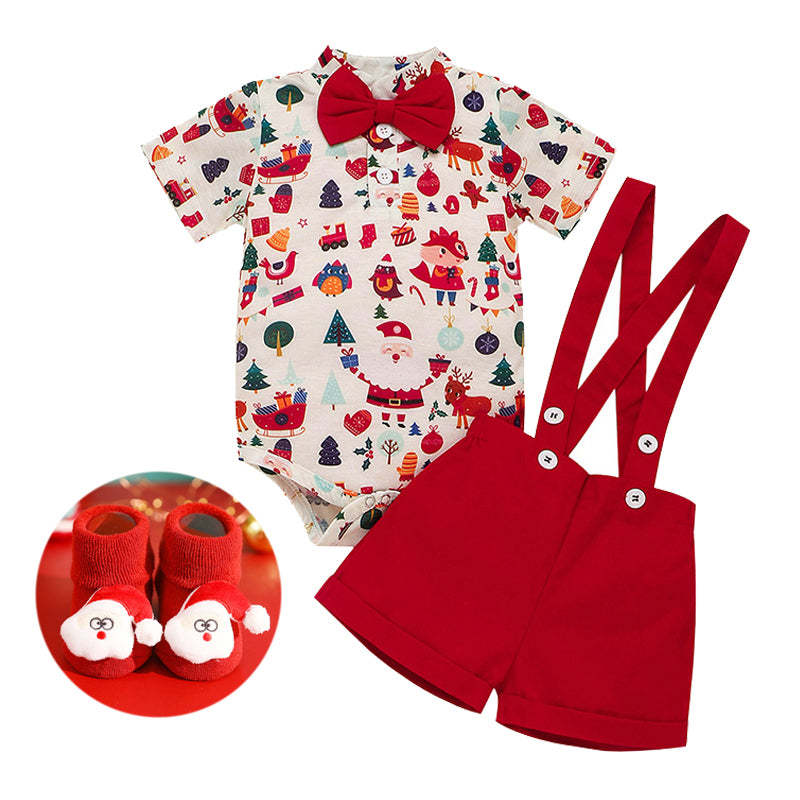 Baby Boy Christmas Clothes Bow Tie Jumpsuit Pants Socks Newborn Set-Children Cloth Shop
