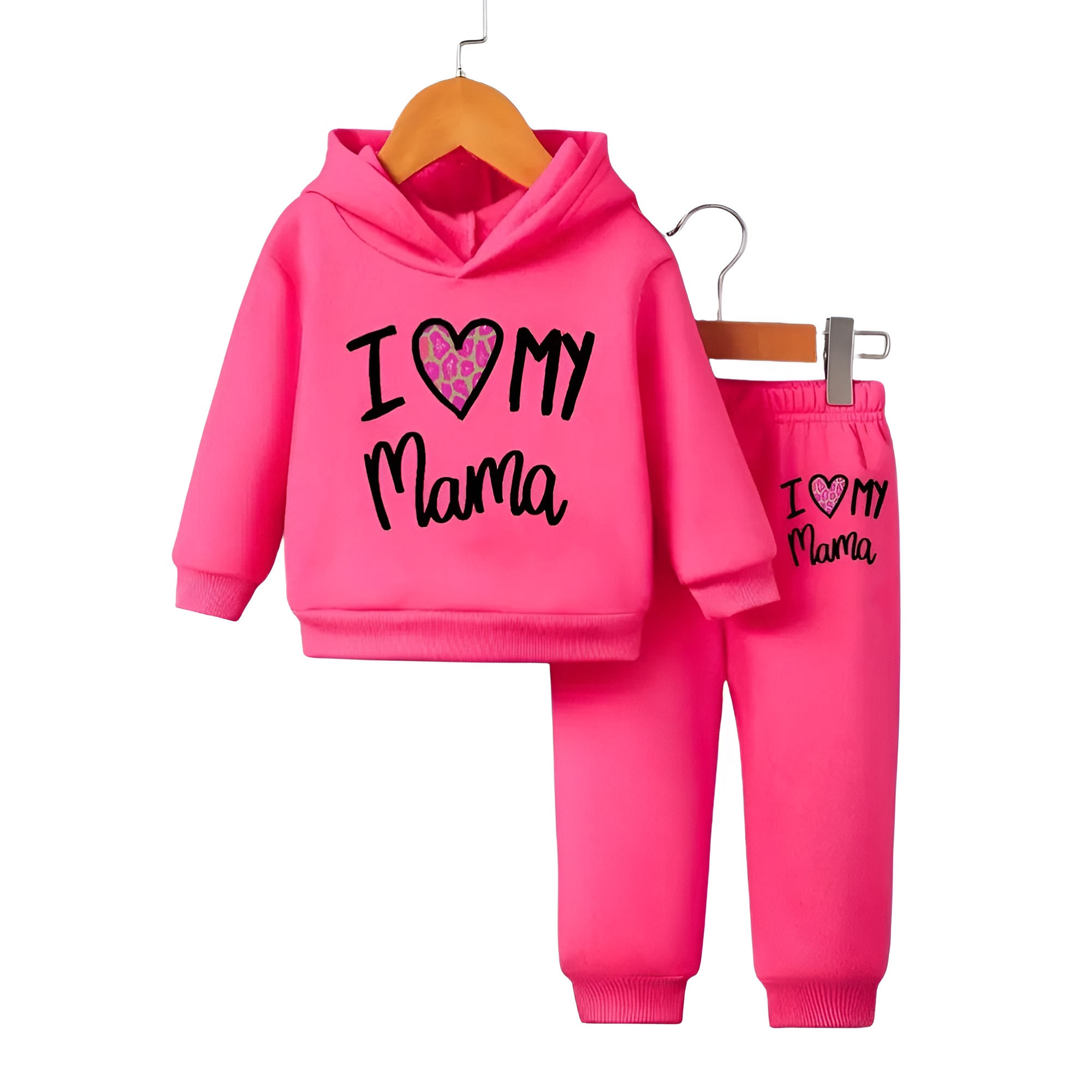 Girl Letter Print Hooded Long Sleeve Fleece Sweatshirt and Joggers Two Piece Set