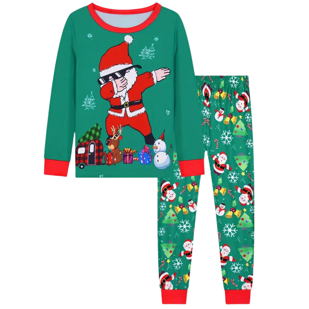 Boys Christmas Pajama Set Santa Snowman Print