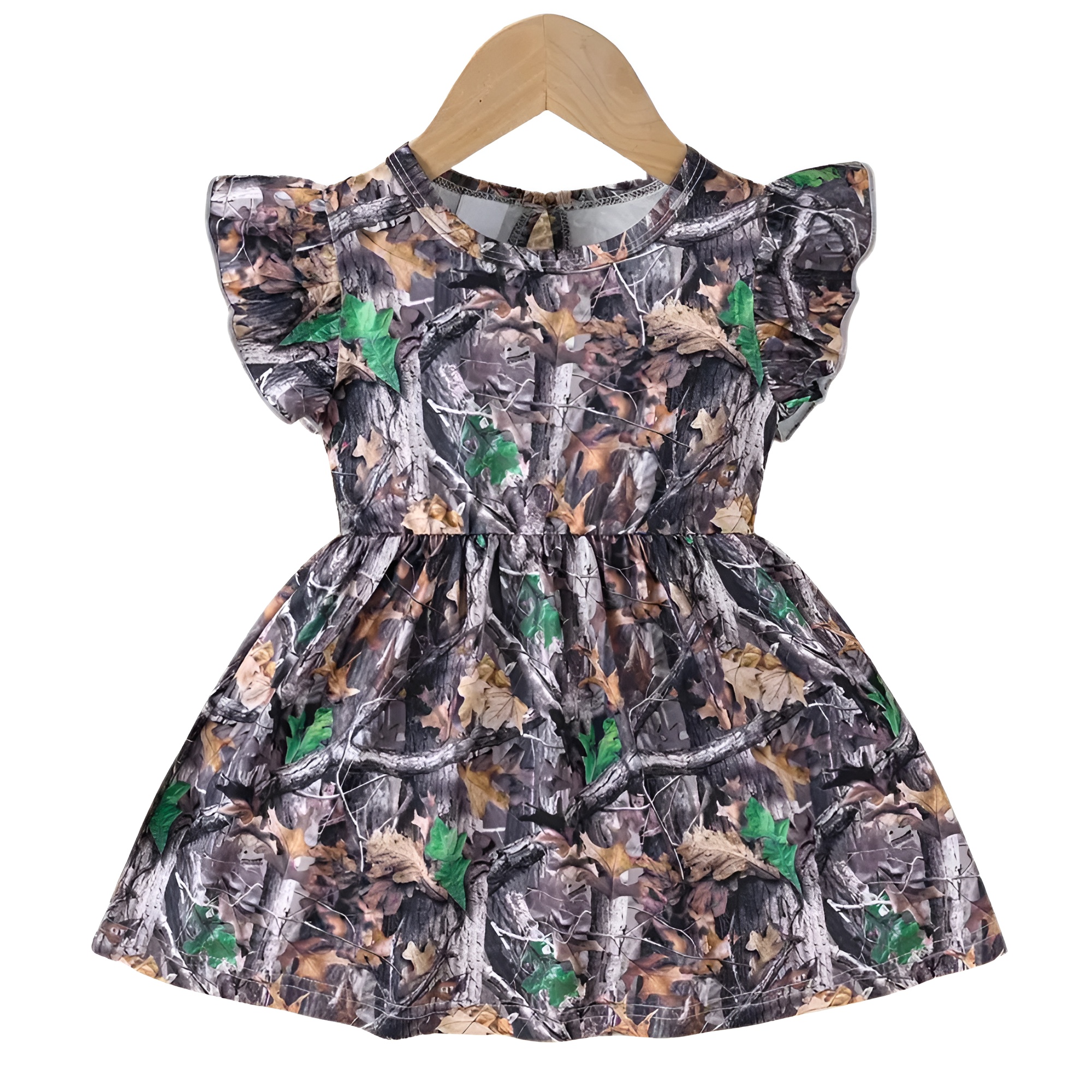 Jungle Animal Print Dress with Camo Sleeve Ruffles