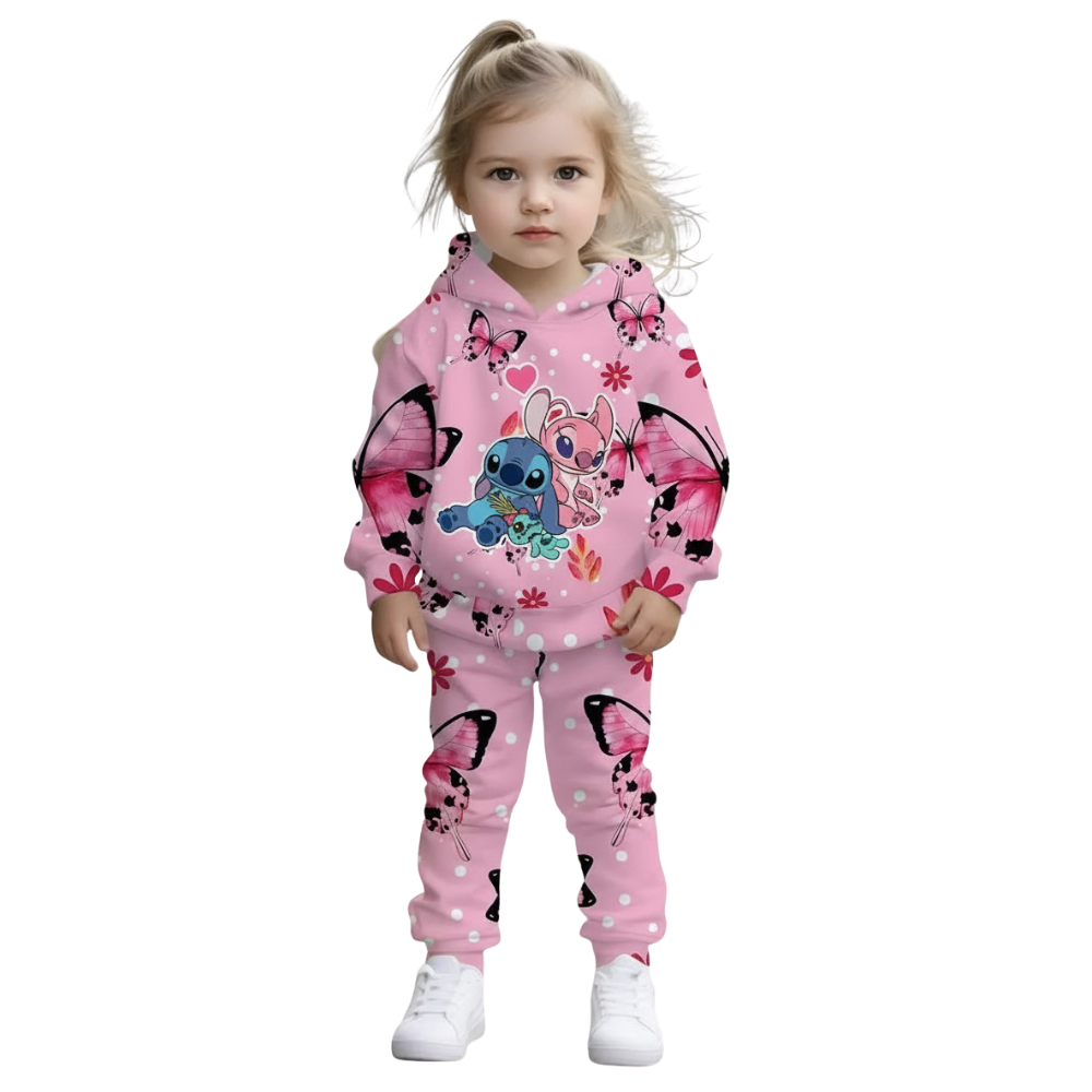 2 Piece Of Lilo And Stitch Butterfly Print Hoodie And Pants Set For girls