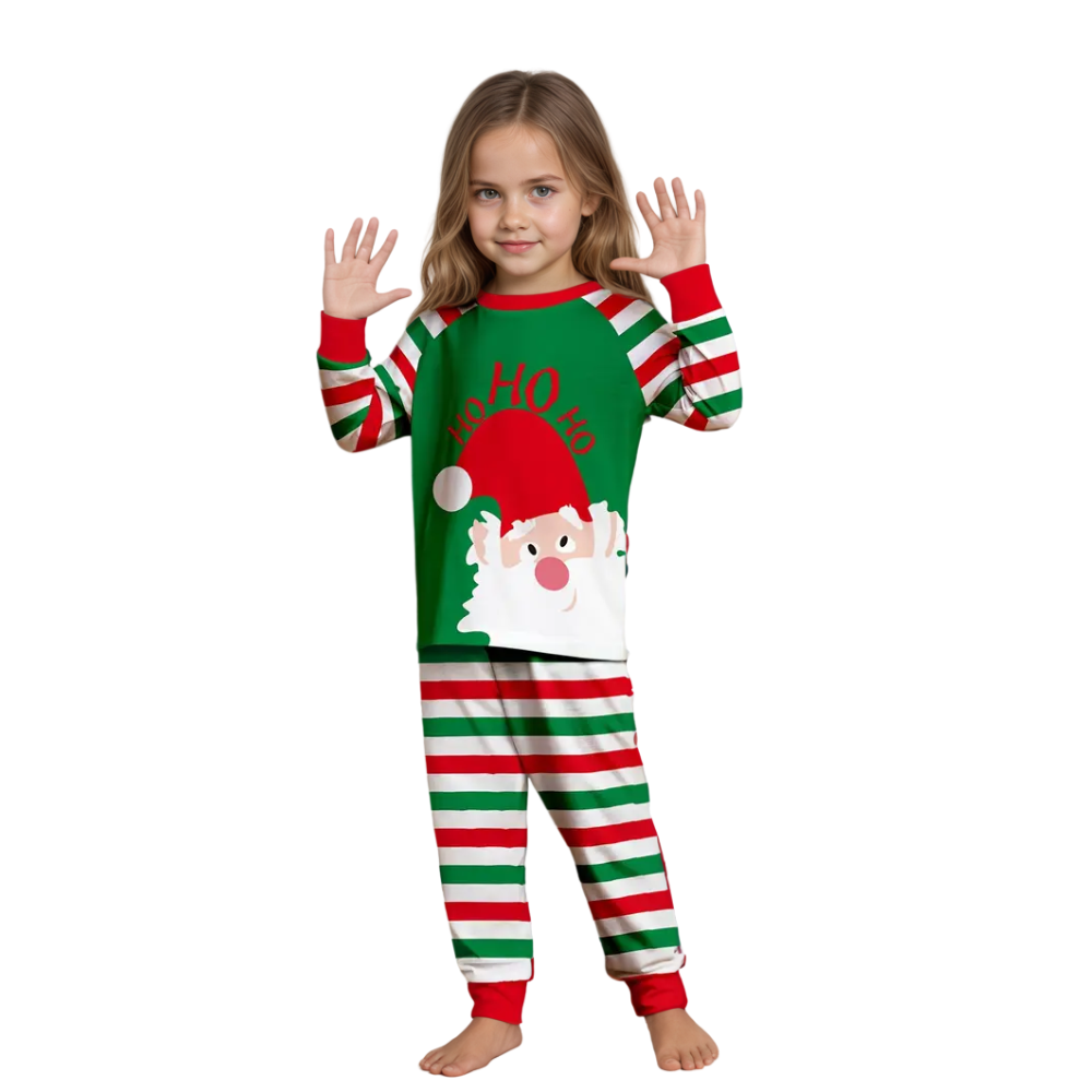 Flame Retardant Santa Striped Christmas Pajamas Set For Boys And Girls