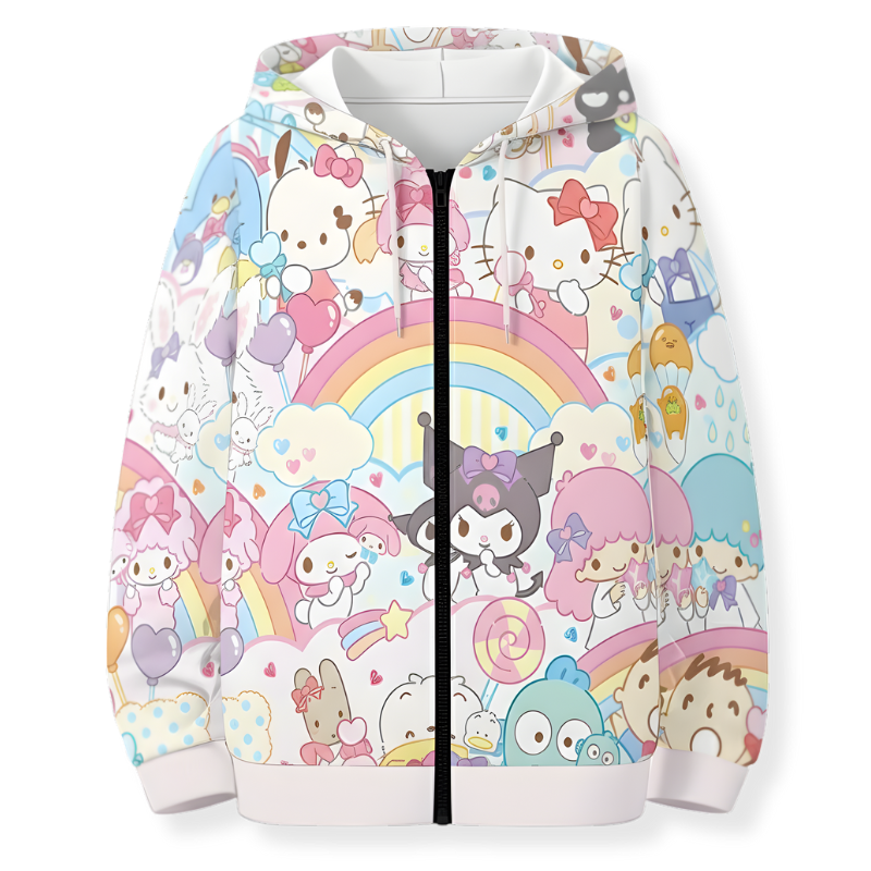 Girls Pastel Rainbow 3D Printed Zip Hoodie