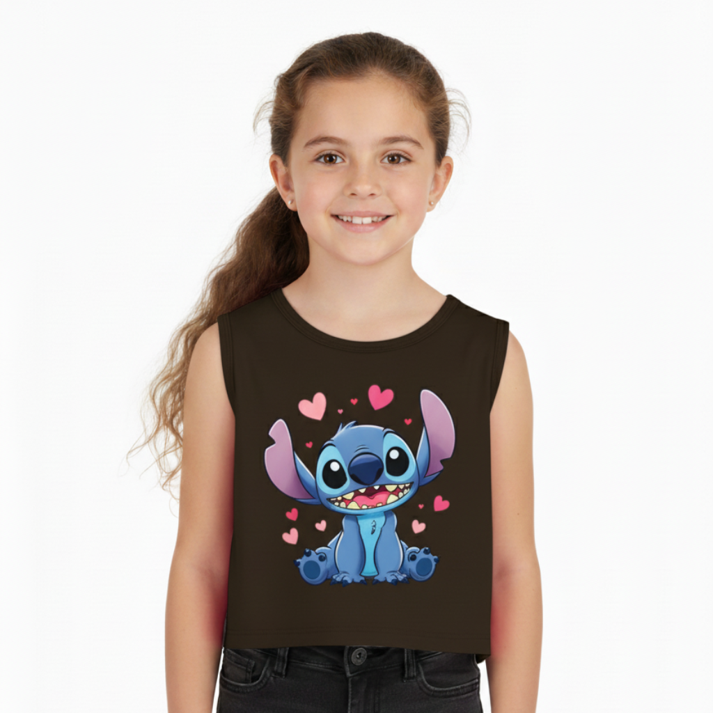 Girls Sleeveless Summer Outfit with Cartoon Printed Tank Top