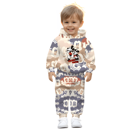 Cartoon Print Graphic Hoodie And Sweatpants Set For Boys