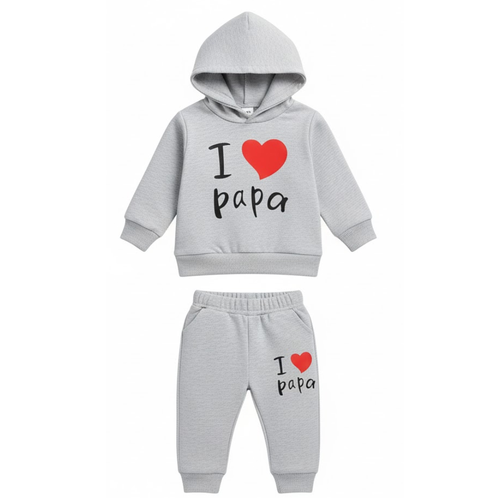 I ️Love Papa Print Baby Girl Casual Two Piece Hoodie And Sweatpants Set