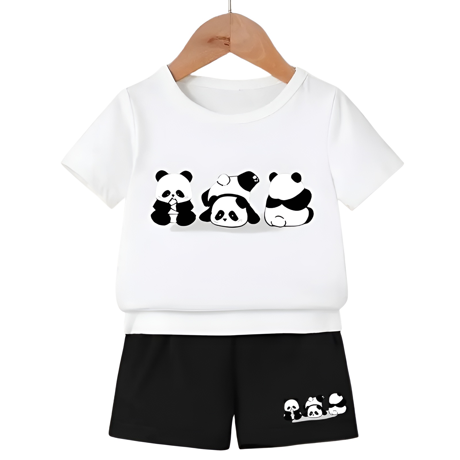 Boys and Girls Cartoon Print Short Sleeve Tshirt and Shorts Two Piece Set