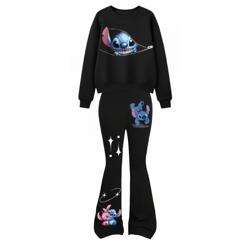 Girls Stitch Pattern Sweatshirt And Bell Bottom Pants Winter Wear 2 Piece Set