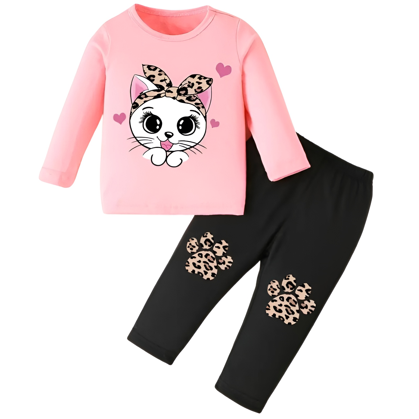 Girl Cartoon Print Long Sleeve Top and Pants Two Piece Set