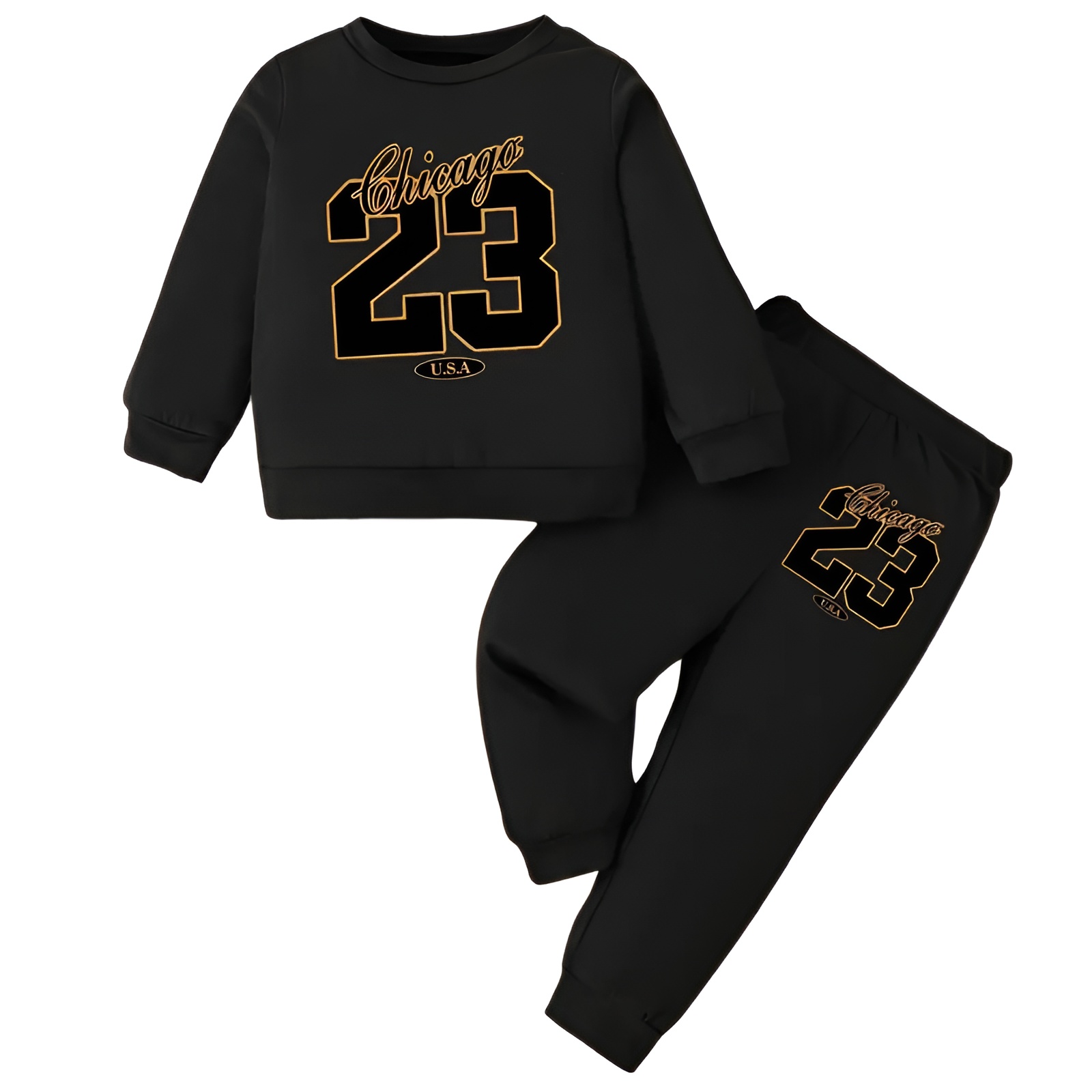 Boy Letter Print Long Sleeve Top and Trousers Two Piece Suit