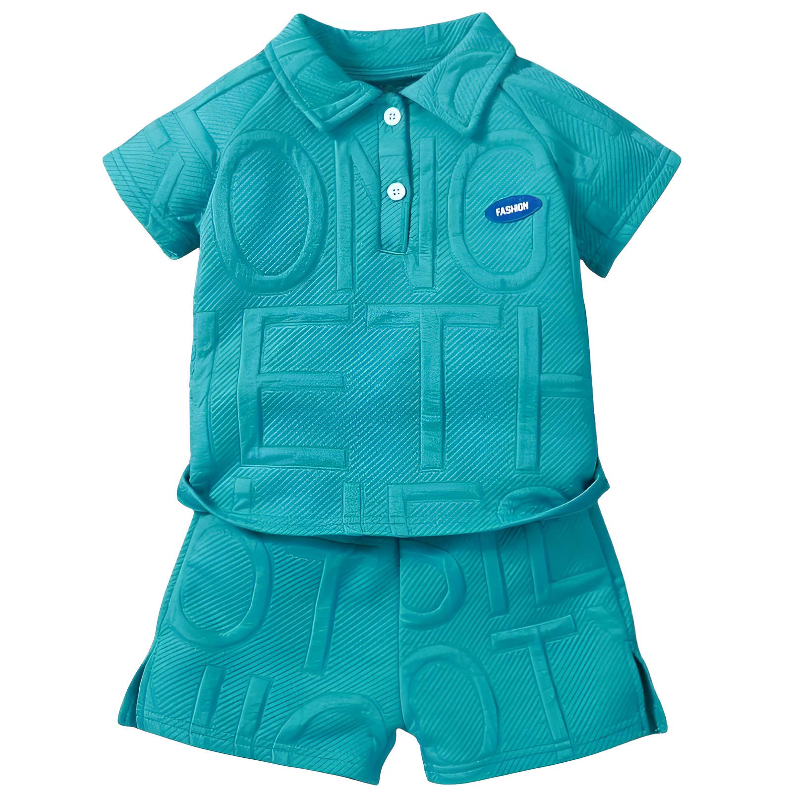 Boys Lapel Two Button Short Sleeve Top with Letter Print Shorts Two Piece Set