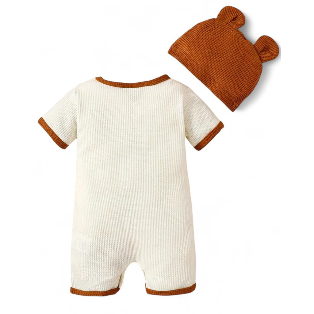 Little Brother Printed Baby Bodysuit With Bear Hat