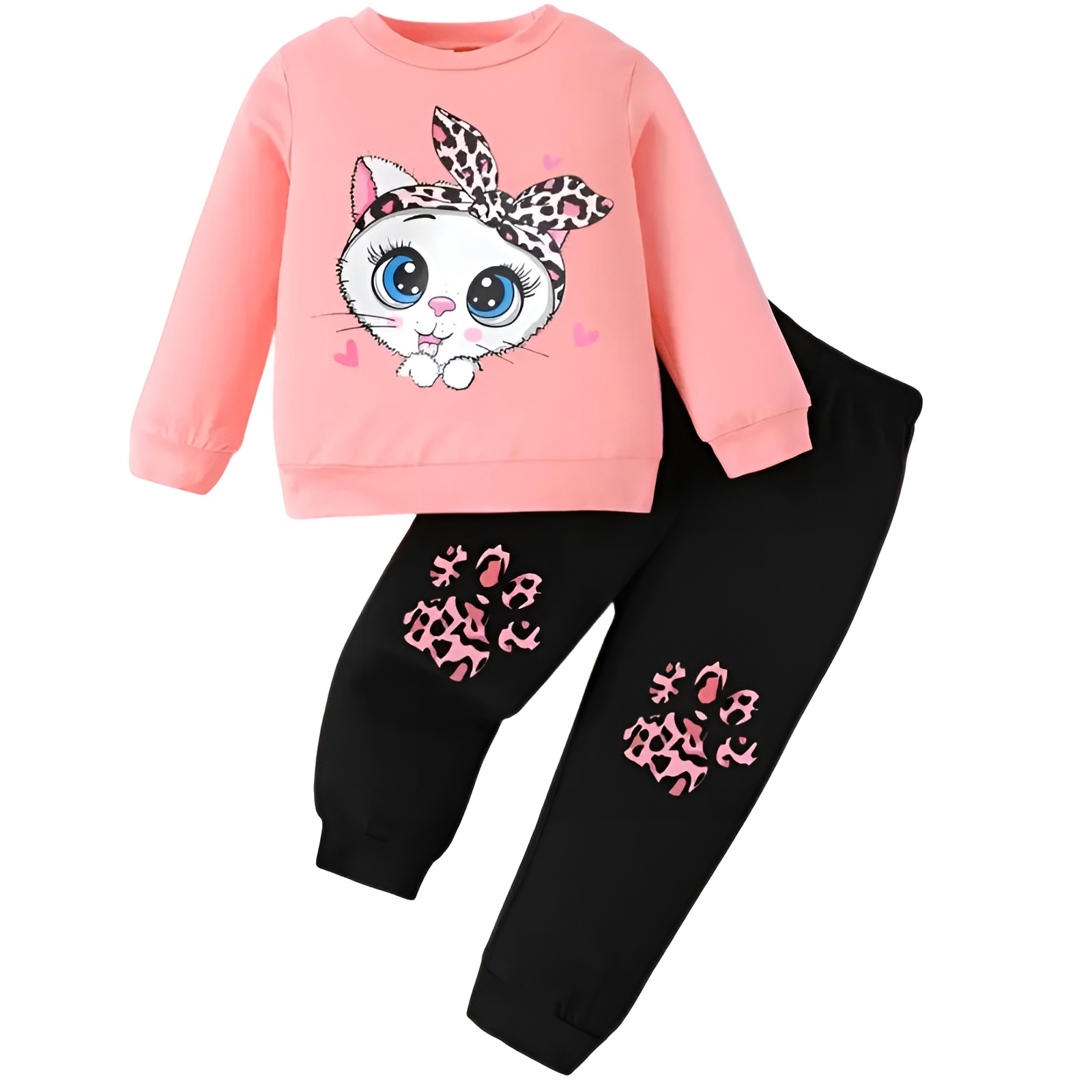 2pcs Girls Cartoon Print Long Sleeve Top and Pants Set