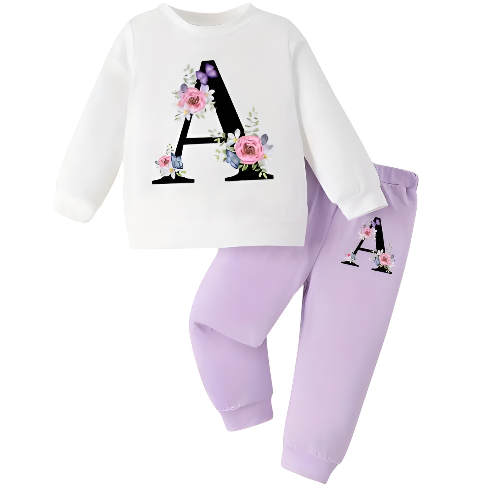 Girls Floral Print Long Sleeve Top and Pants Two Piece Set