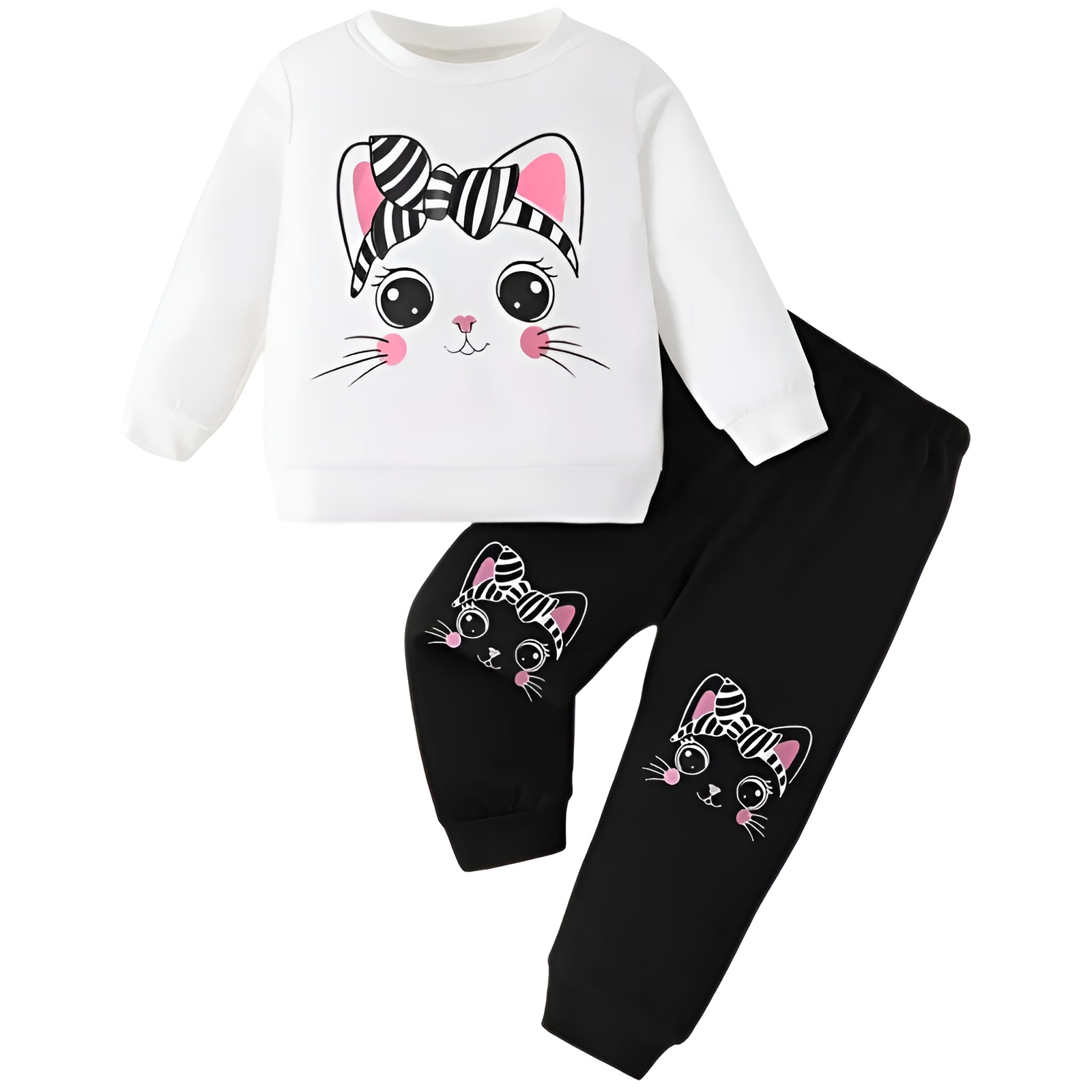 Girls Cartoon Print Long Sleeve Top and Pants Two Piece Set