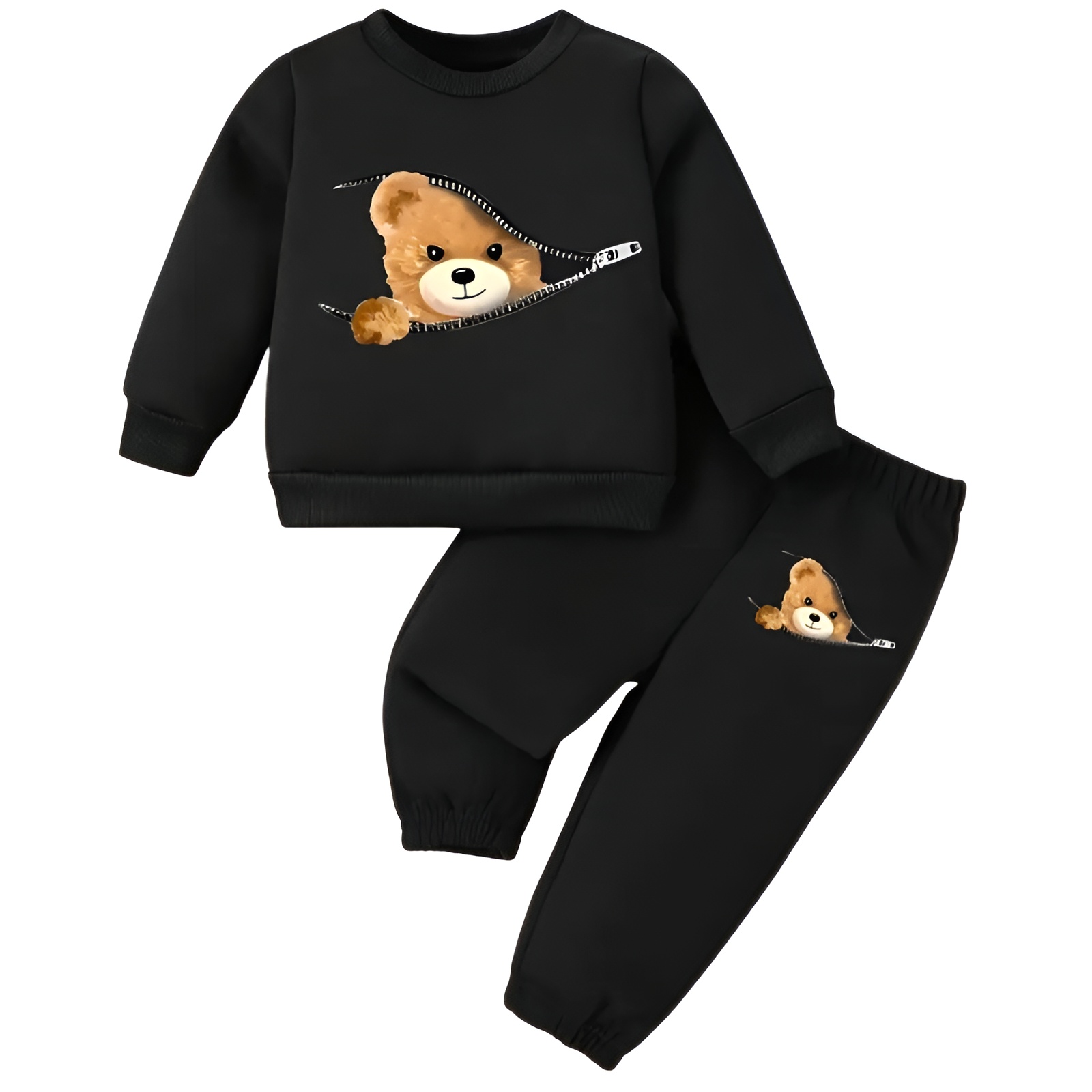 Boys and Girls Cartoon Print Long Sleeve Fleece Sweatshirt and Pants Set