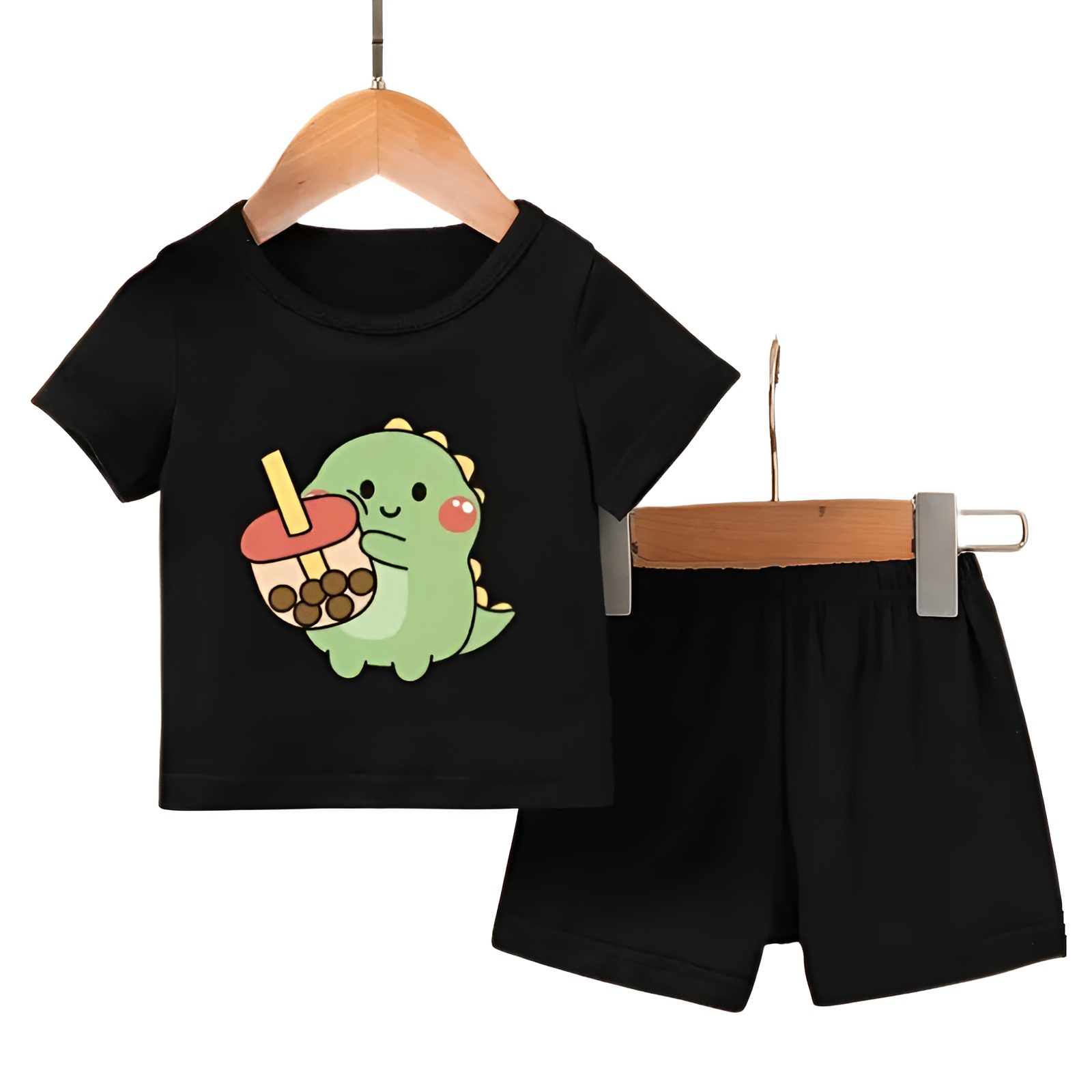 Boy Cartoon Print Short Sleeve TShirt and Pants Two Piece Set