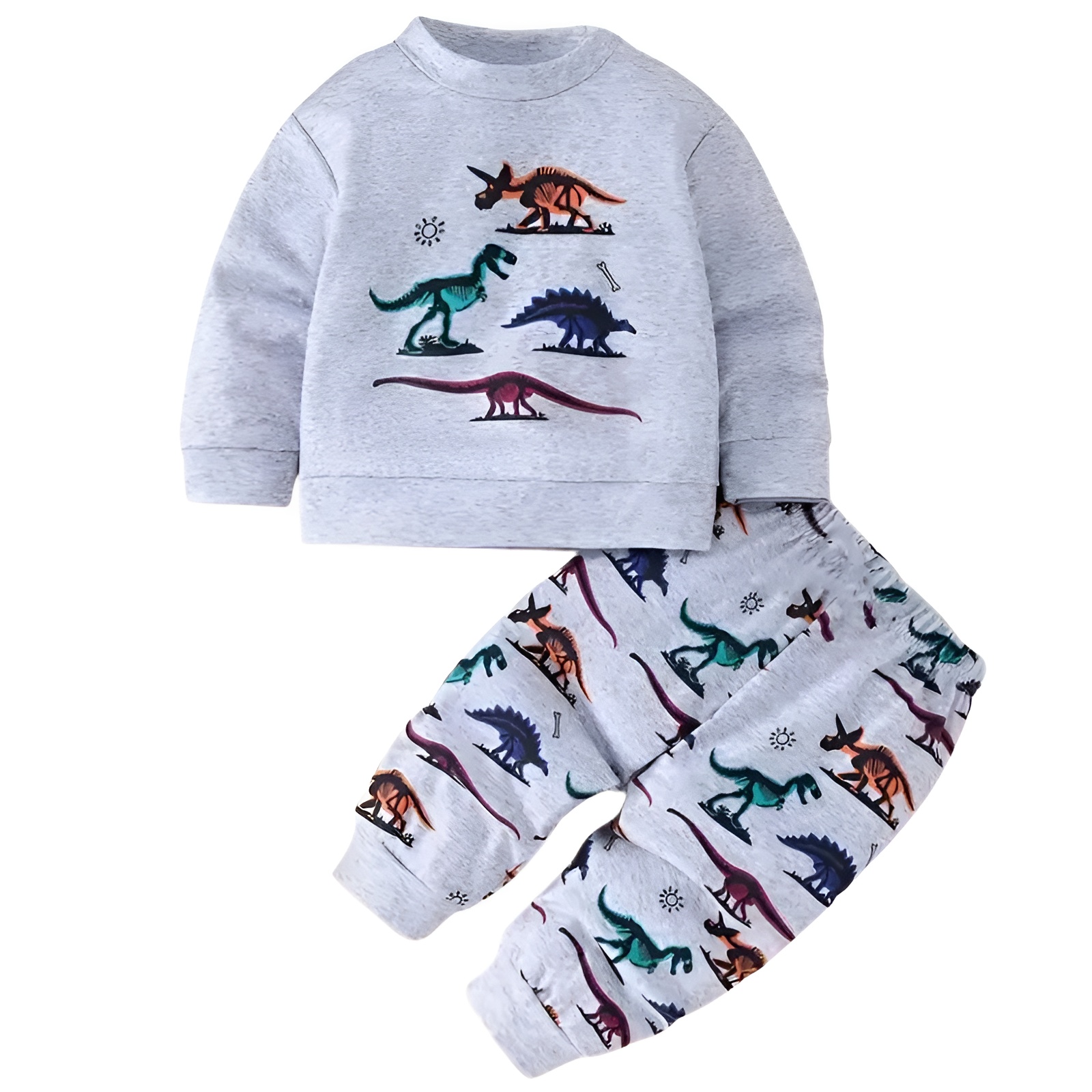 Boy Dinosaur Print Long Sleeve Top and Pants Two Piece Set