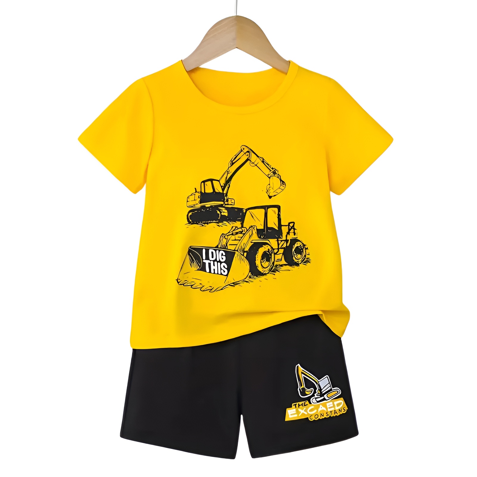 Boys Cartoon Print Short Sleeve Tshirt and Shorts Two Piece Set