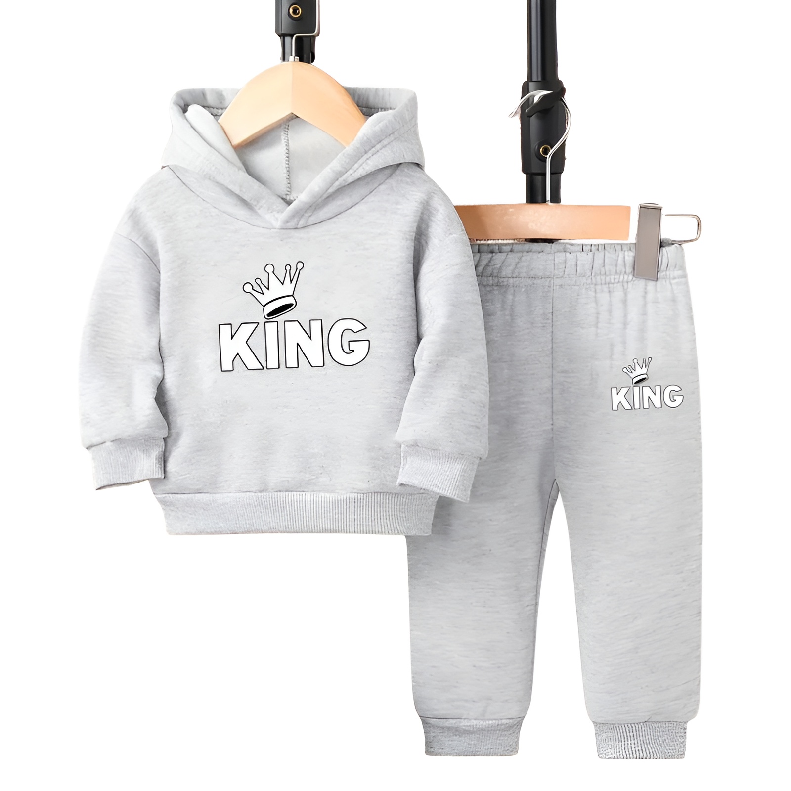 Boy Letter Print Fleece Hooded Sweatshirt Sweatpants Casual Two Piece Set